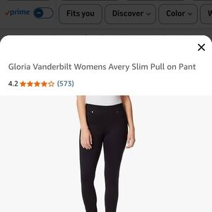Gloria Vanderbilt Women's Avery Slim Pull-On Black Pants